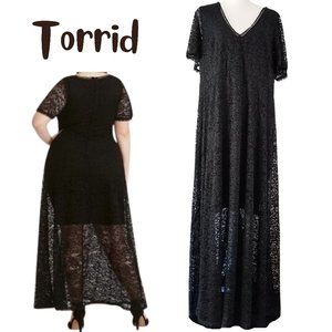 TORRID Black Super-Long Lace V-Neck Maxi Dress Women's Pus Size 20